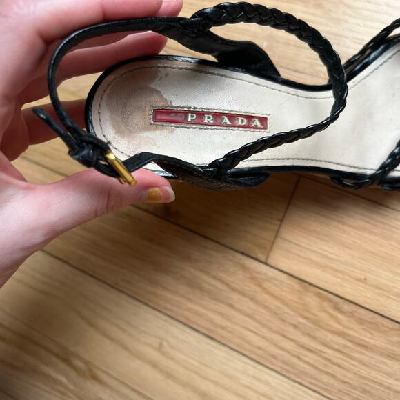 Prada Women's 35 US 5 Leather Braided Espadrilles Black Strappy Sandals Luxury - Picture 5 of 16